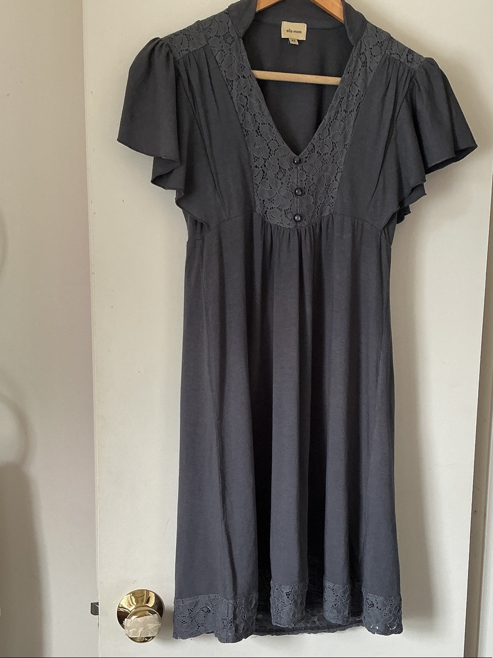 ella moss from Anthropologie Charcoal Lace-Trim Flutter Sleeve Top